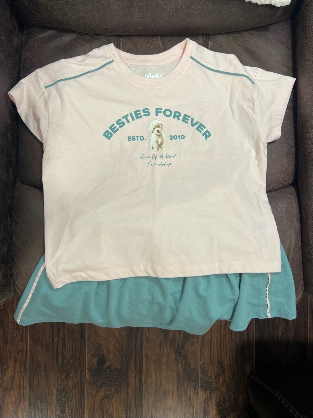 wonder nation Pink Tee with Teal Graphic "Besties Forever"
